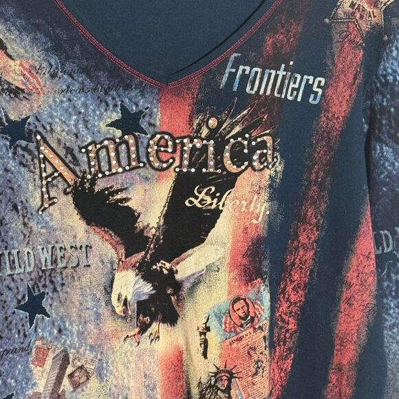 Vintage Americana bold and unique 1990s Patriotic Navy Long Sleeve Tee | M - Picture 5 of 8